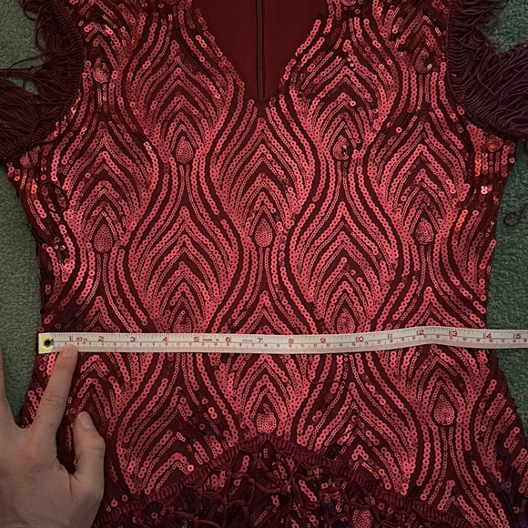 Vintage Great Gatsby Flapper Sequins Red Frill Dress - Picture 8 of 10